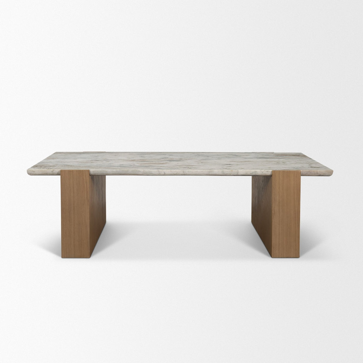 Milos Pink Marble Top w/ Light Brown Oak Wood Coffee Table by Mercana at Eve Furniture