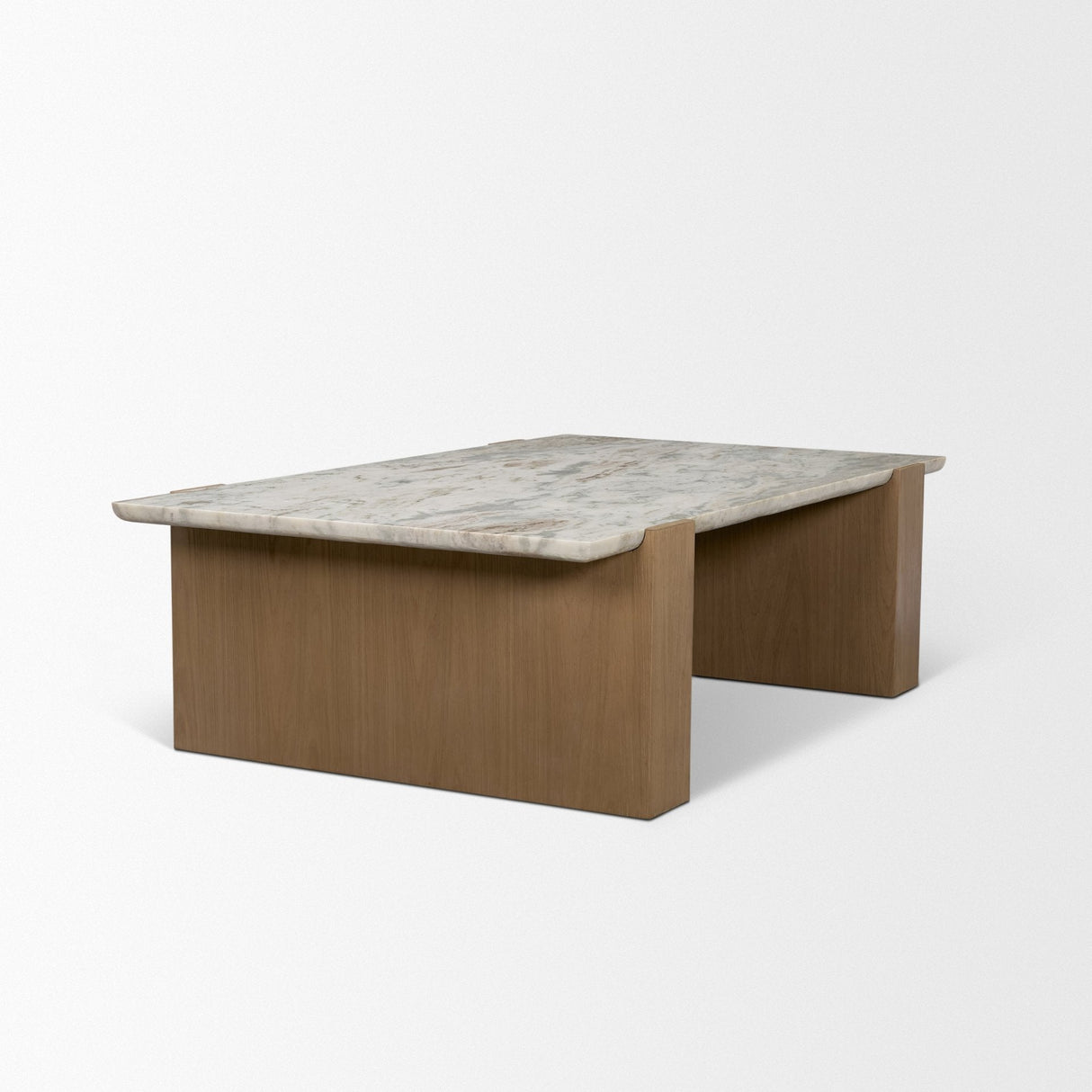 Milos Pink Marble Top w/ Light Brown Oak Wood Coffee Table by Mercana at Eve Furniture
