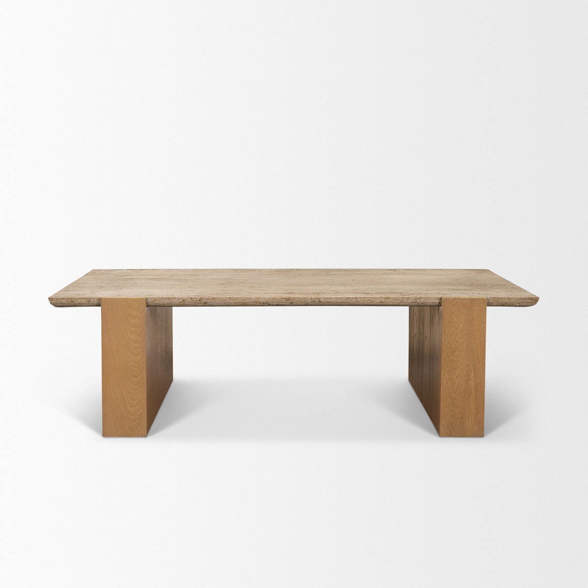 Milos Travertine Top w/ Light Brown Oak Wood Coffee Table by Mercana at Eve Furniture