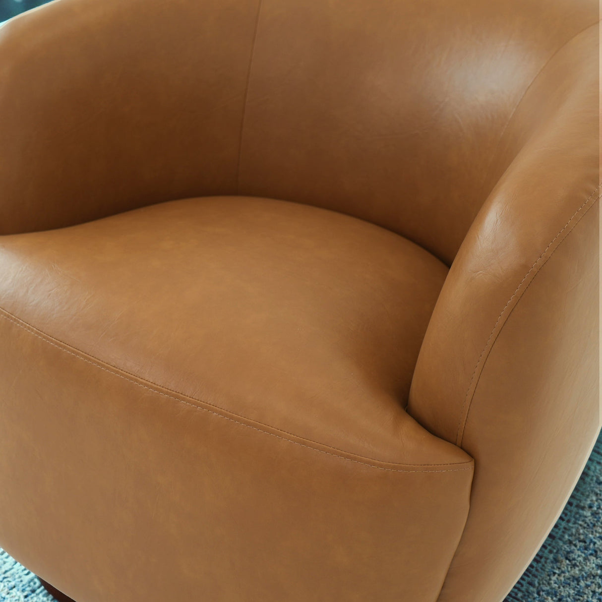 Mina 32" W Tan Vegan Leather Upholstered Swivel Barrel Chair by Ashcroft Imports at Eve Furniture