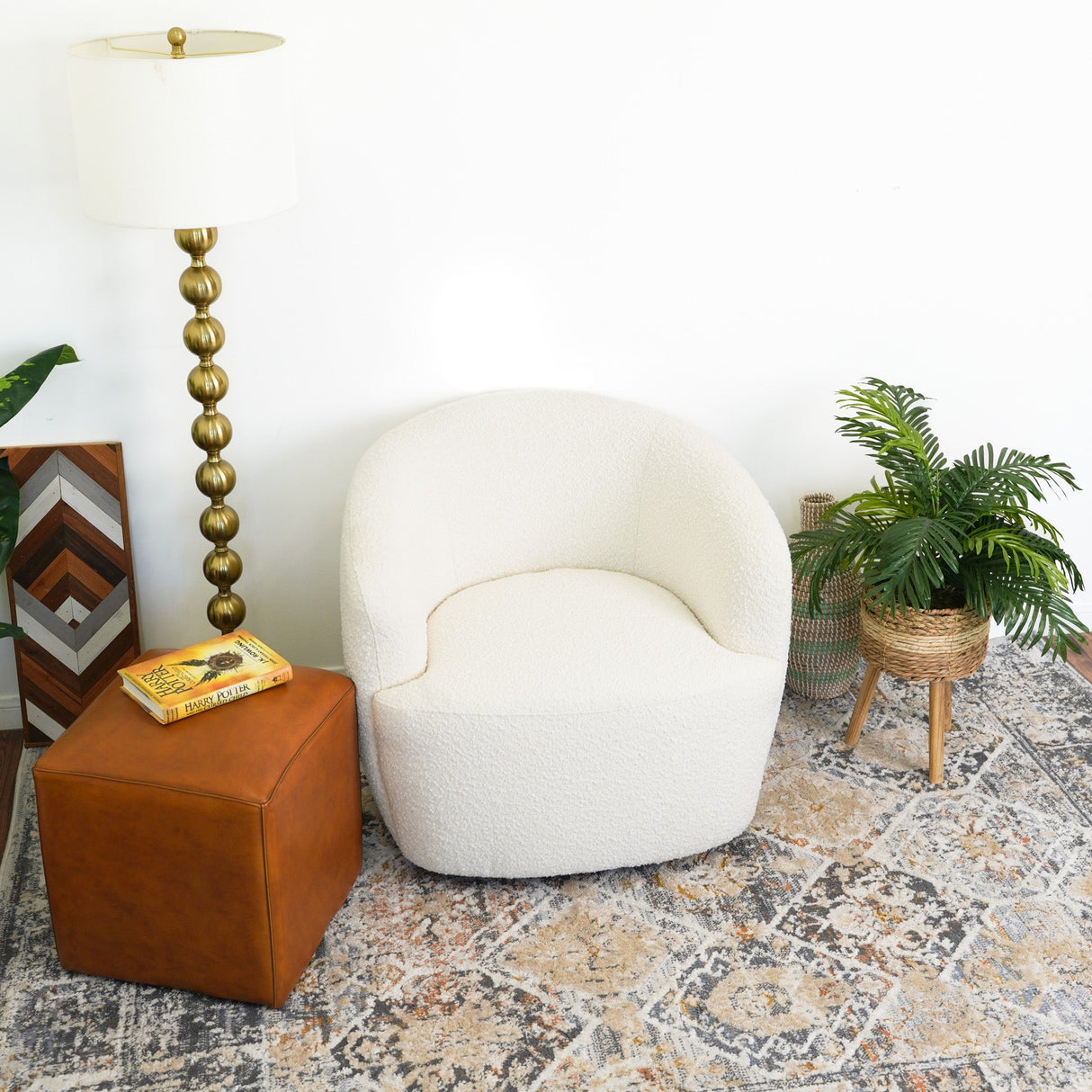 Mina White Boucle Swivel Chair by Ashcroft Furniture at Eve Furniture
