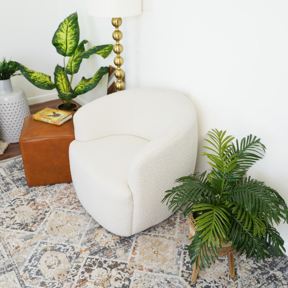 Mina White Boucle Swivel Chair by Ashcroft Imports at Eve Furniture