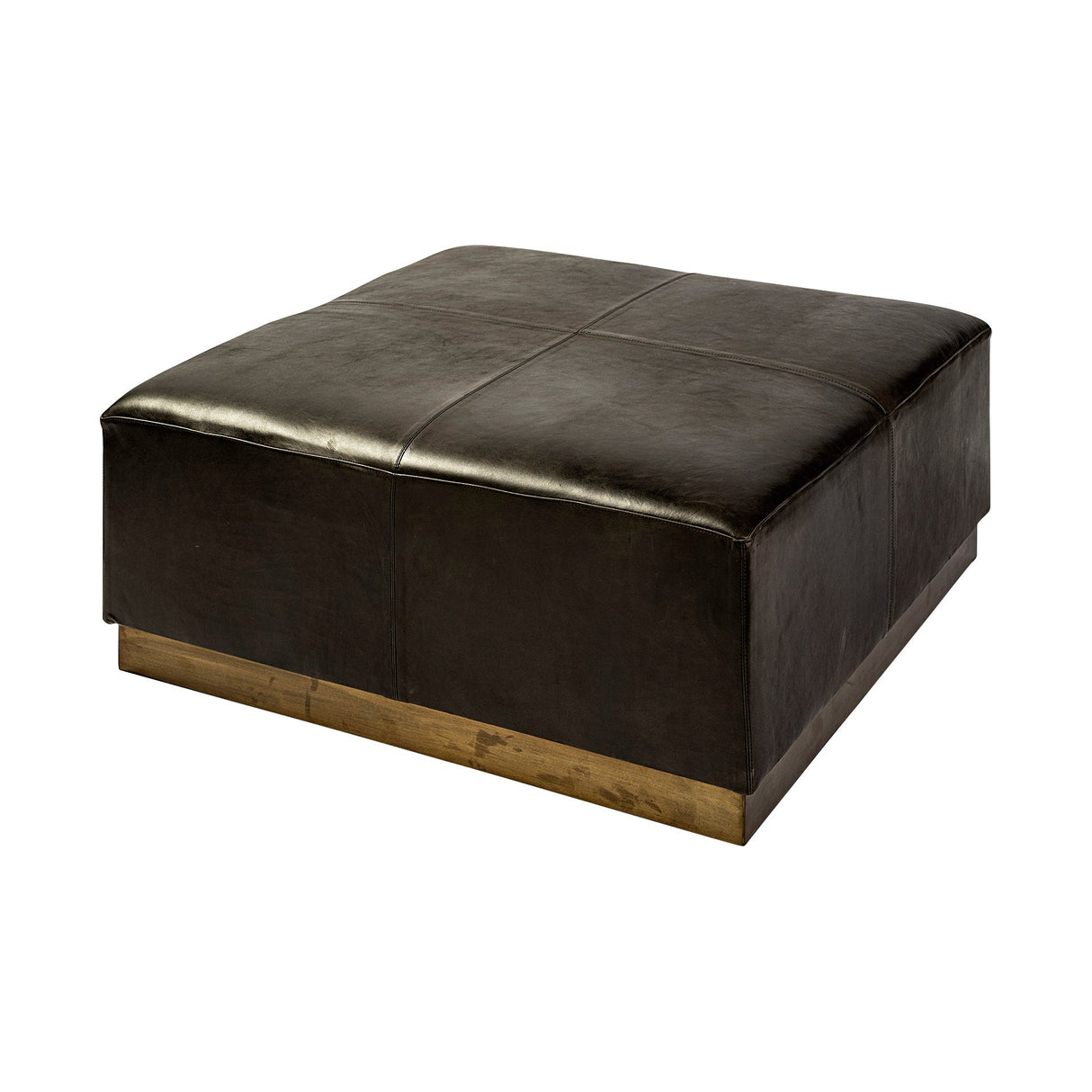 Minara 36" Square Black Leather Wrapped w/Metal Base Ottoman by Mercana at Eve Furniture