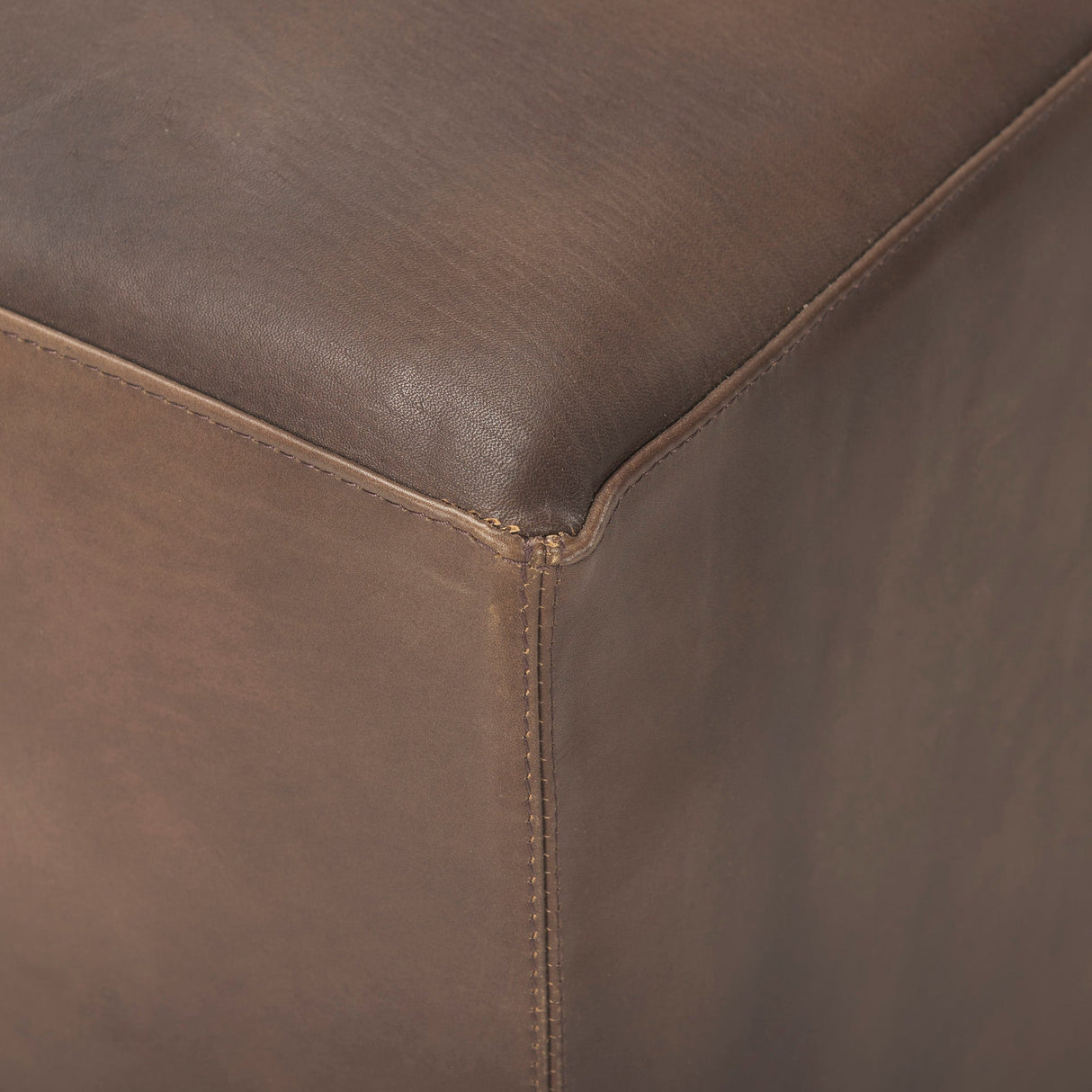Minara 36" Square Brown Leather Wrapped w/Wood Base Ottoman by Mercana at Eve Furniture