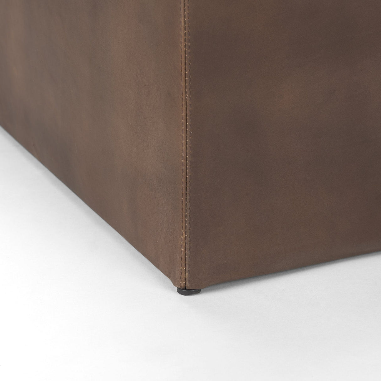 Minara Square Brown Leather Wrapped w/Wood Base Ottoman by Mercana at Eve Furniture