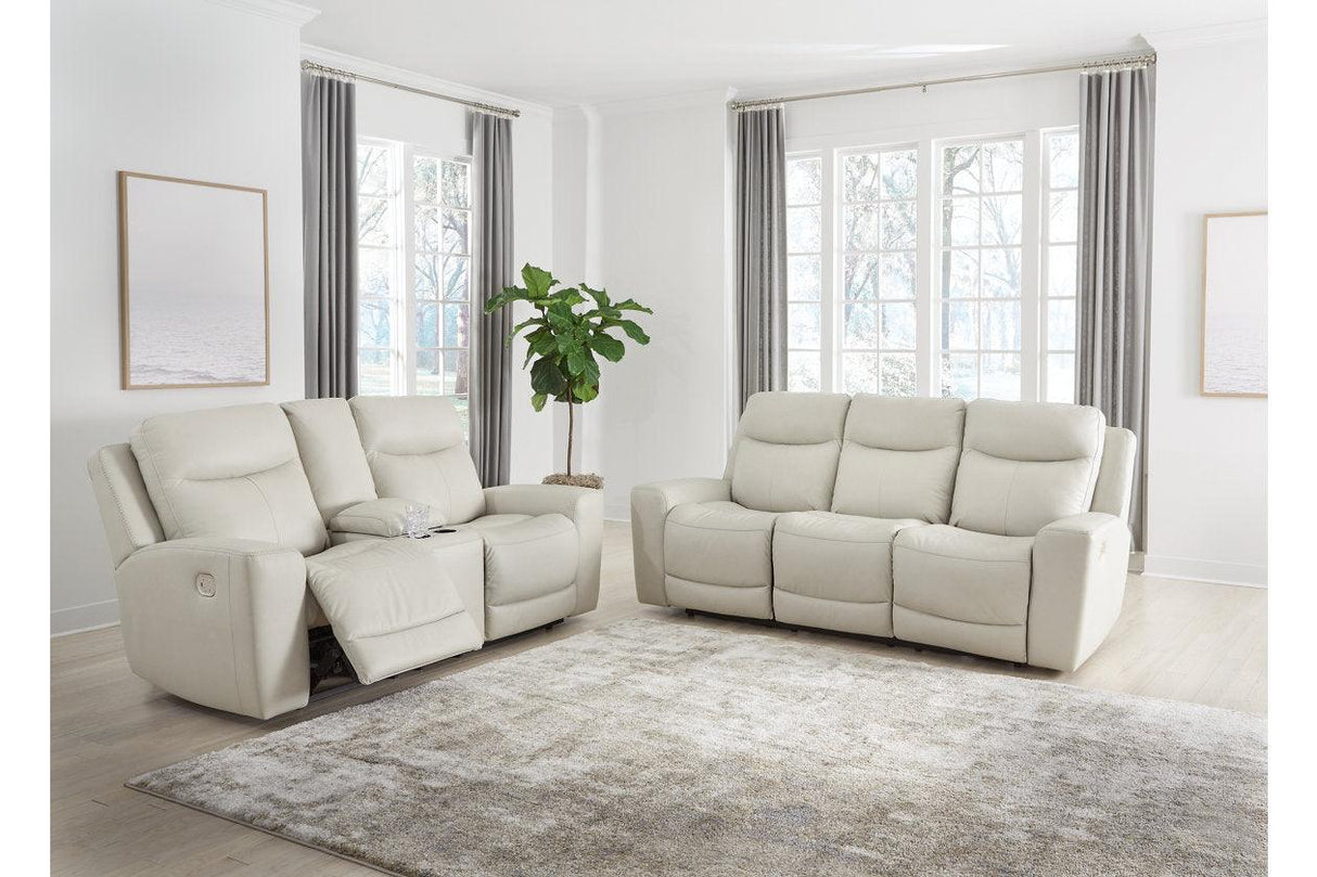 Mindanao Coconut Dual Power Leather Reclining Sofa and Loveseat by Ashley at Eve Furniture