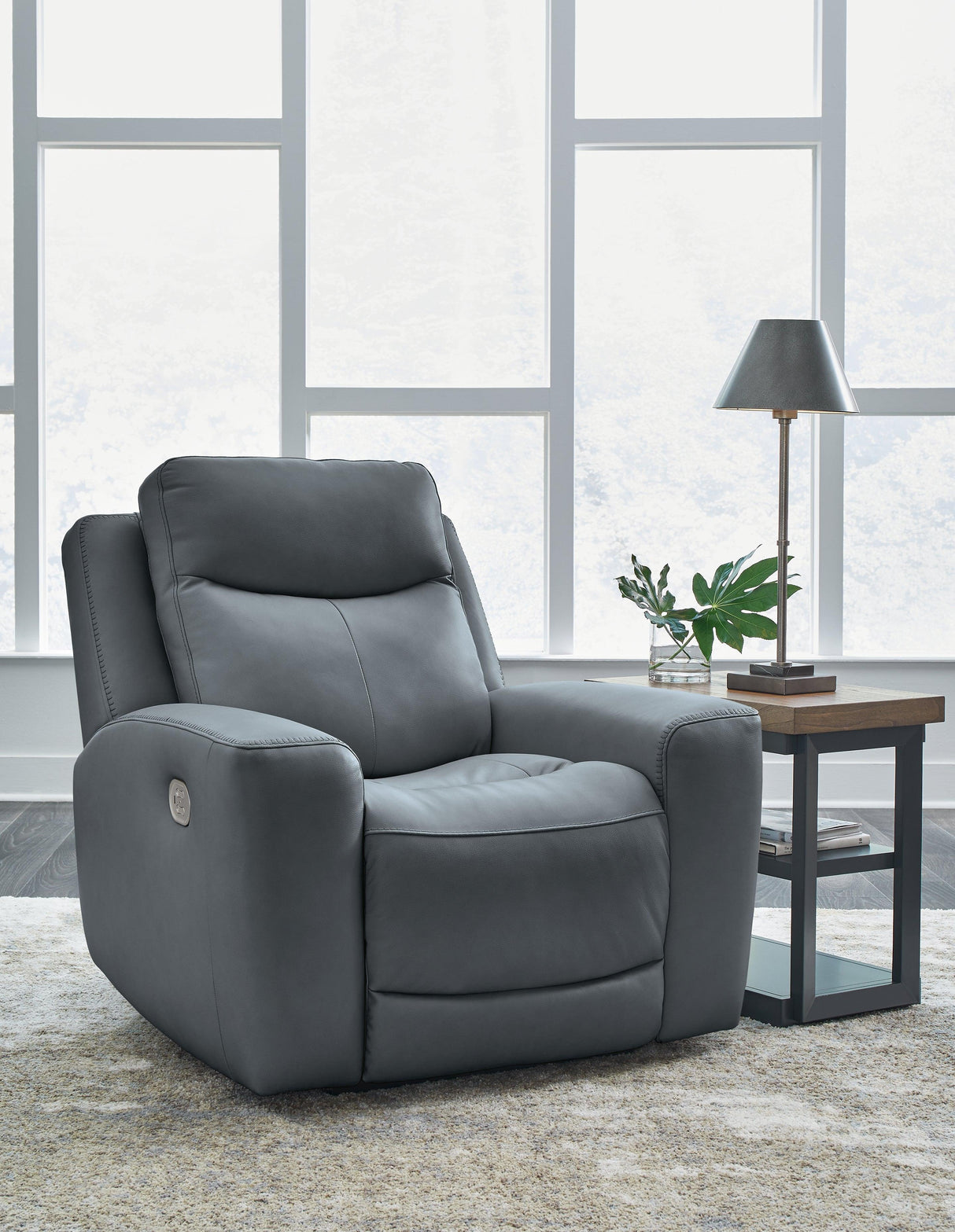 Mindanao Steel Dual Power Leather Recliner by Ashley at Eve Furniture