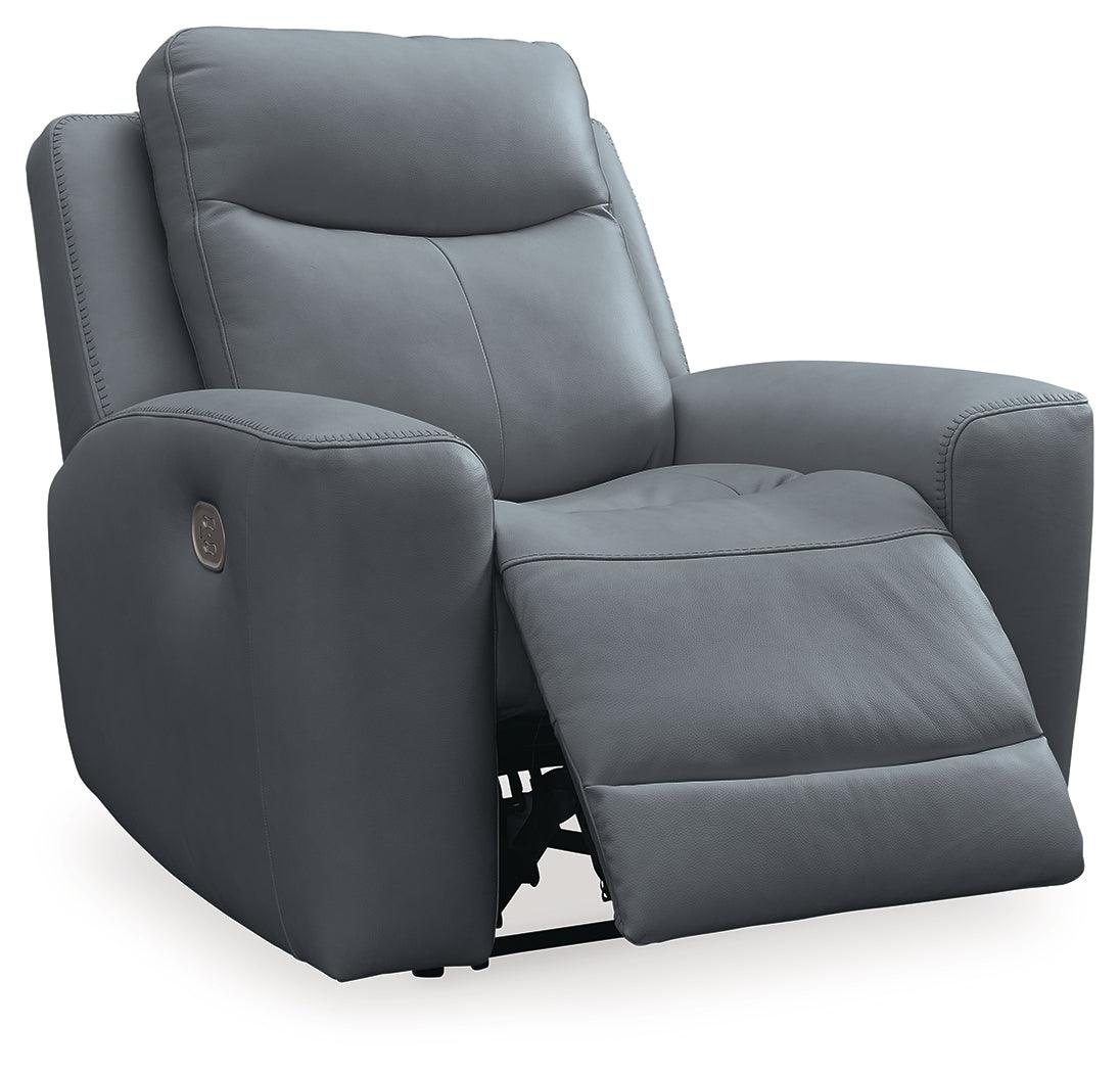 Mindanao Steel Dual Power Leather Recliner by Ashley at Eve Furniture