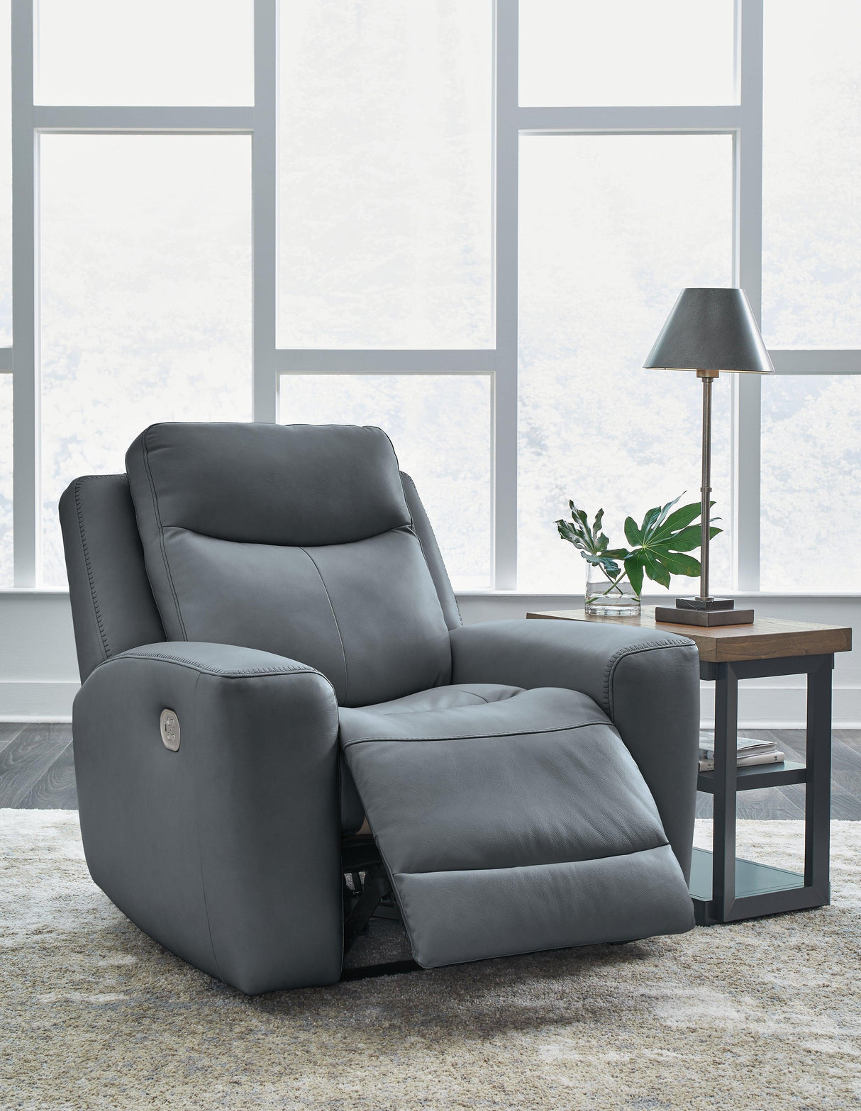 Mindanao Steel Dual Power Leather Recliner by Ashley at Eve Furniture