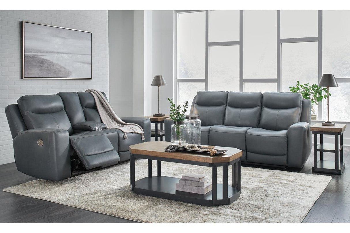 Mindanao Steel Dual Power Leather Reclining Sofa and Loveseat by Ashley at Eve Furniture