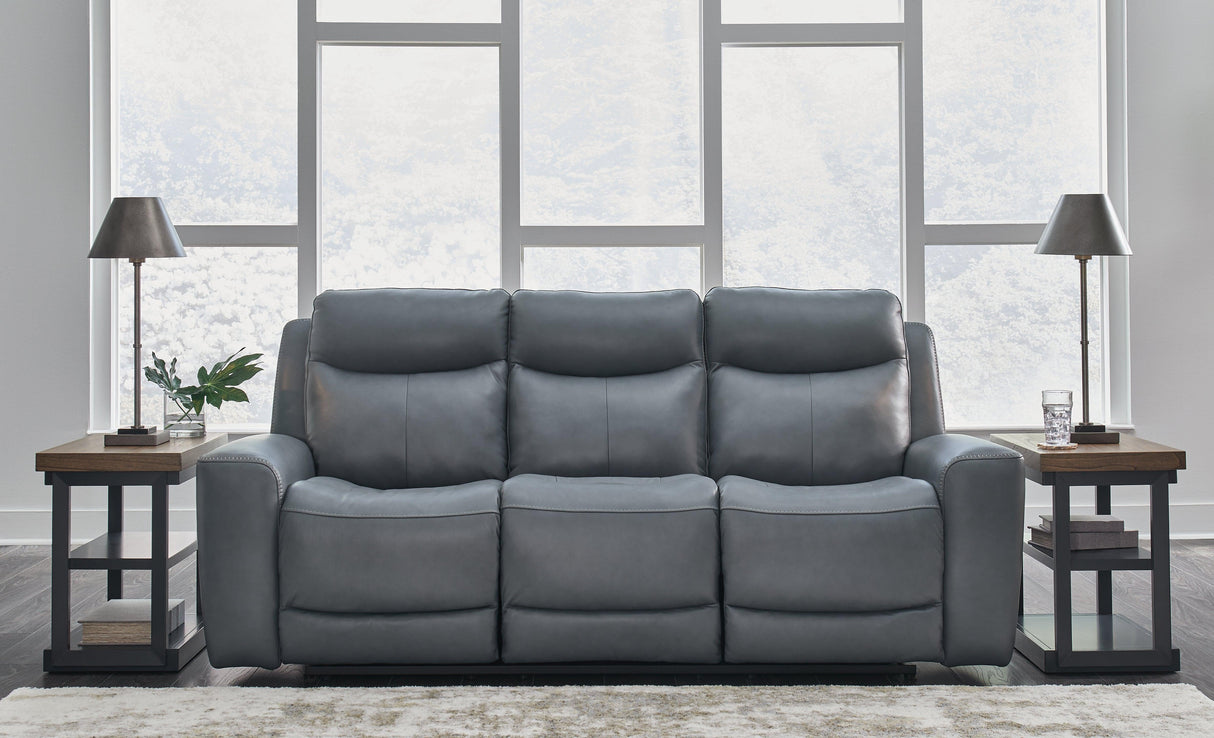 Mindanao Steel Dual Power Leather Reclining Sofa by Ashley at Eve Furniture