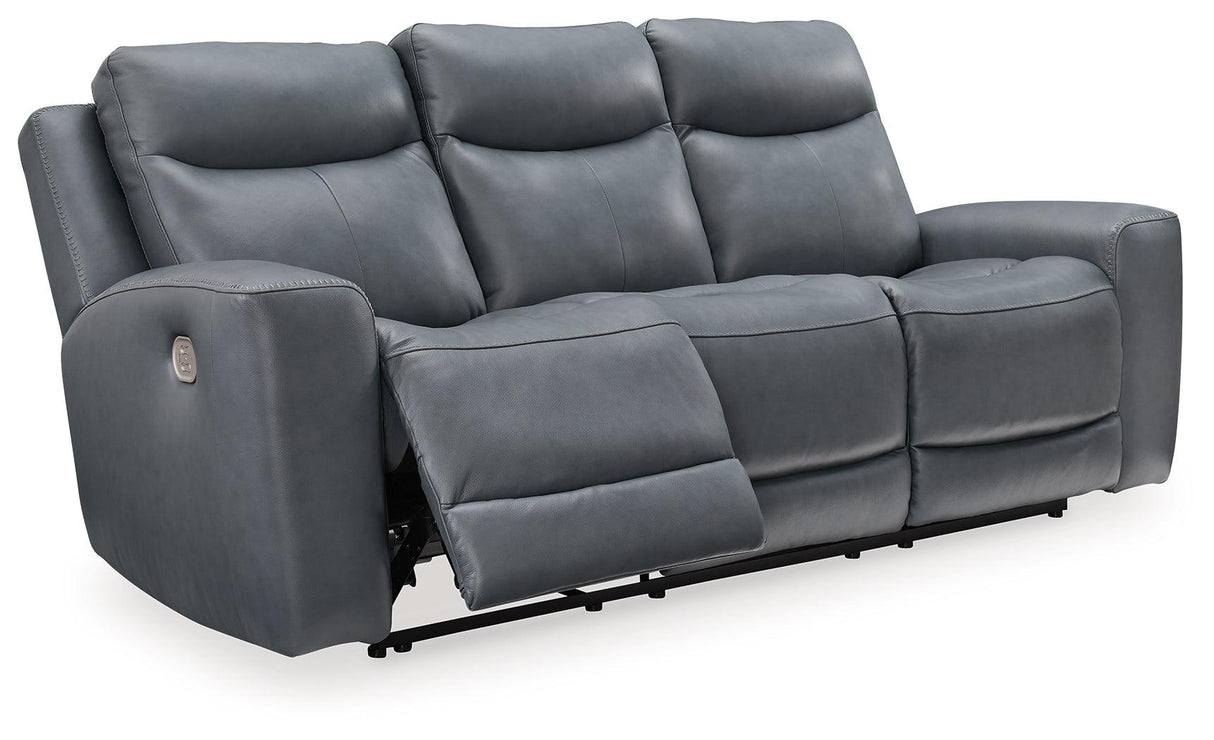 Mindanao Steel Dual Power Leather Reclining Sofa by Ashley at Eve Furniture