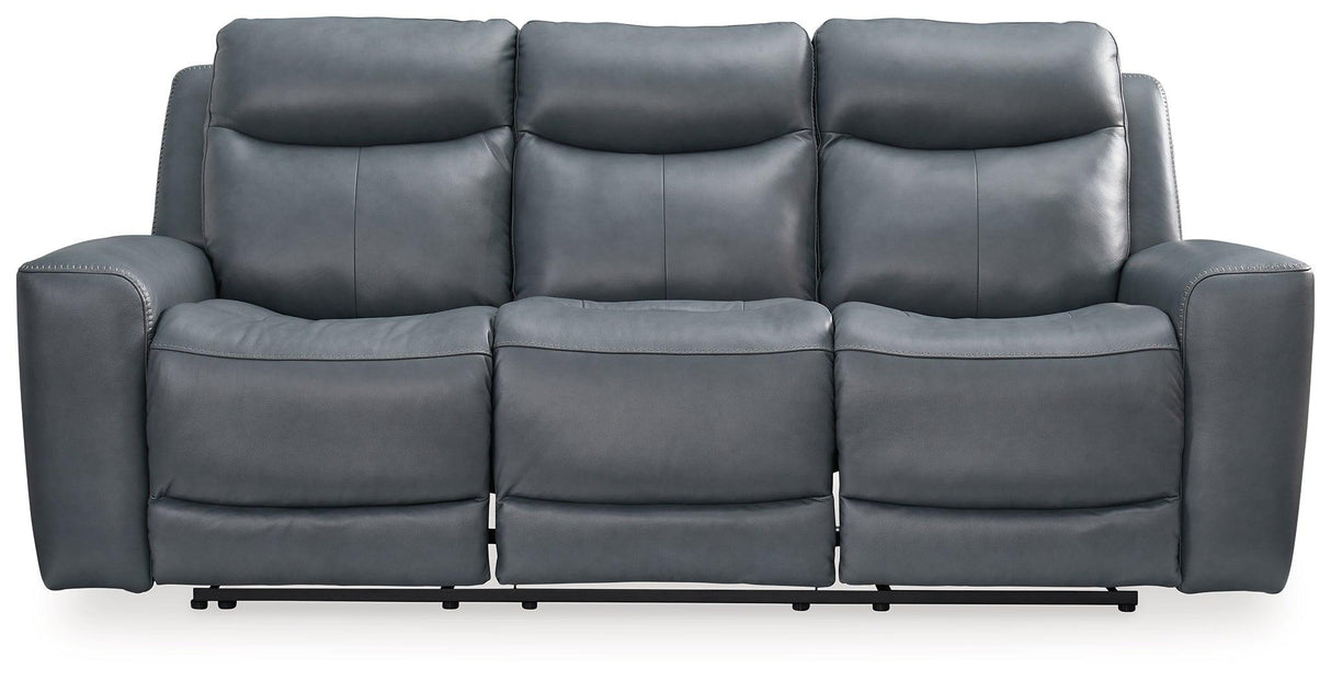Mindanao Steel Dual Power Leather Reclining Sofa by Ashley at Eve Furniture