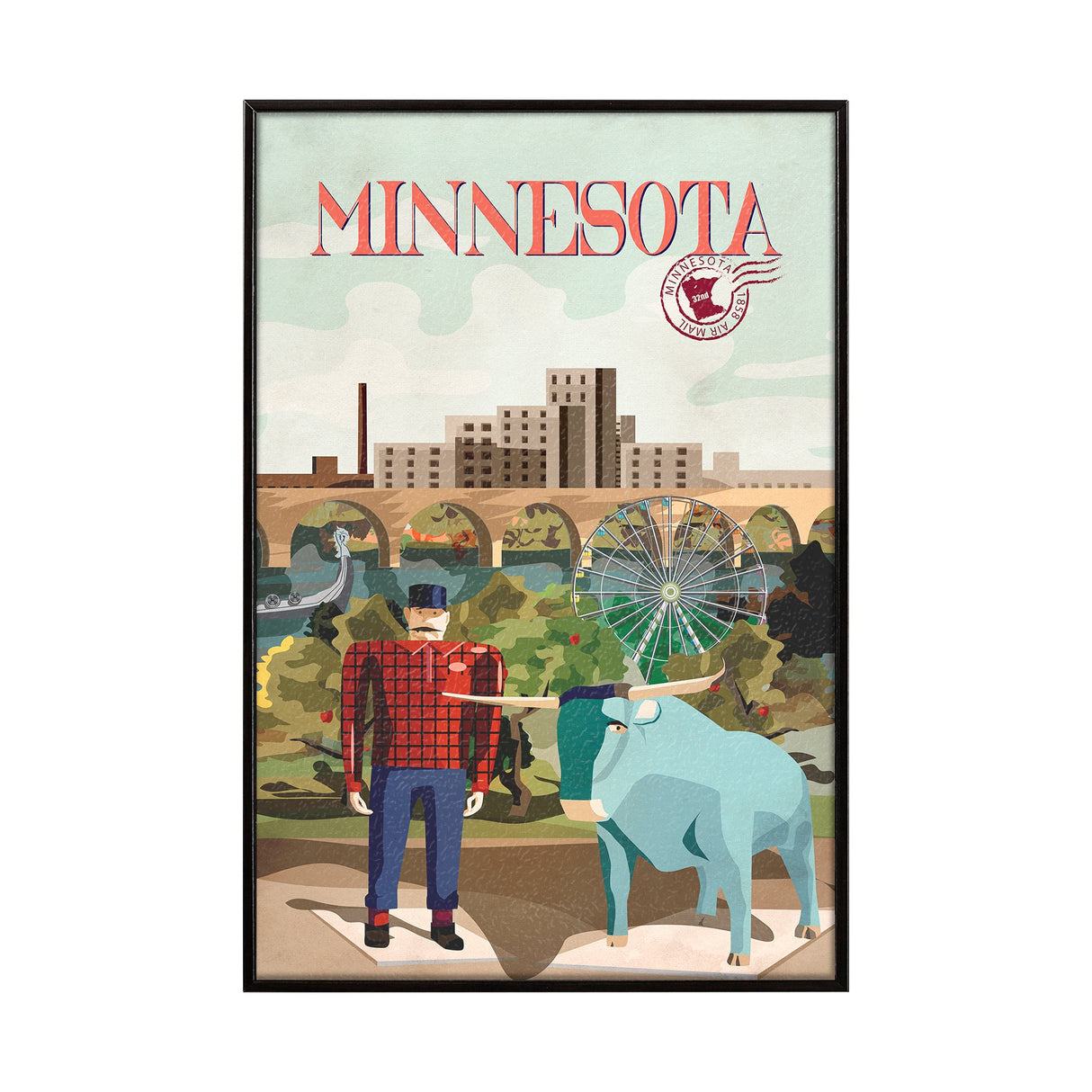 Minnesota Go USA (SM) by Mercana Studio a Hand Embellished Decograph Framed Art Print by Mercana at Eve Furniture