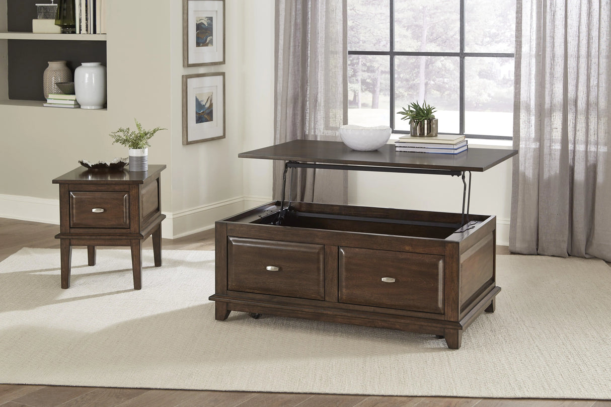 Minot Brown Cherry Lift Top Cocktail Table by Homelegance at Eve Furniture
