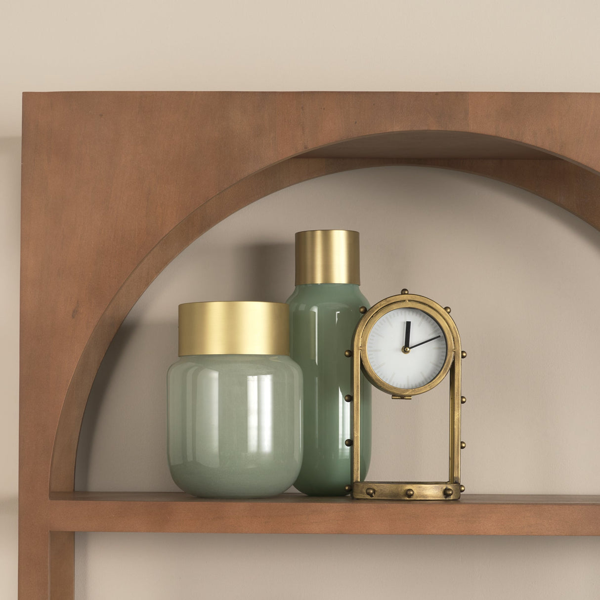 Minty 9.9L x 9.9W x 9.6H Green Glass Vase W/Matte Gold Metal Neck Cuff by Mercana at Eve Furniture