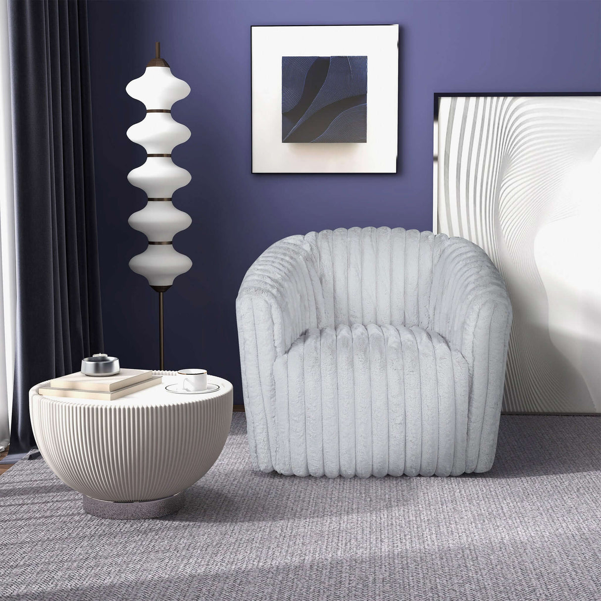 Mira Light Grey Soft Plush Fabric Swivel Chair by Ashcroft Furniture at Eve Furniture