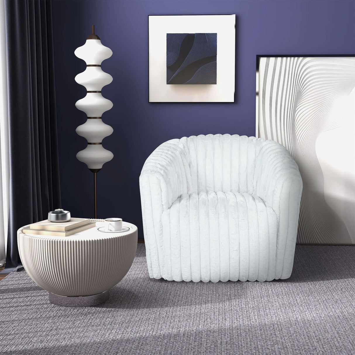 Mira White Soft Plush Fabric Swivel Chair by Ashcroft Furniture at Eve Furniture