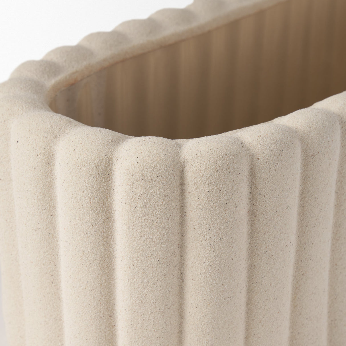 Mira Wide Textured Blush Beige Fluted Ceramic Vase by Mercana at Eve Furniture