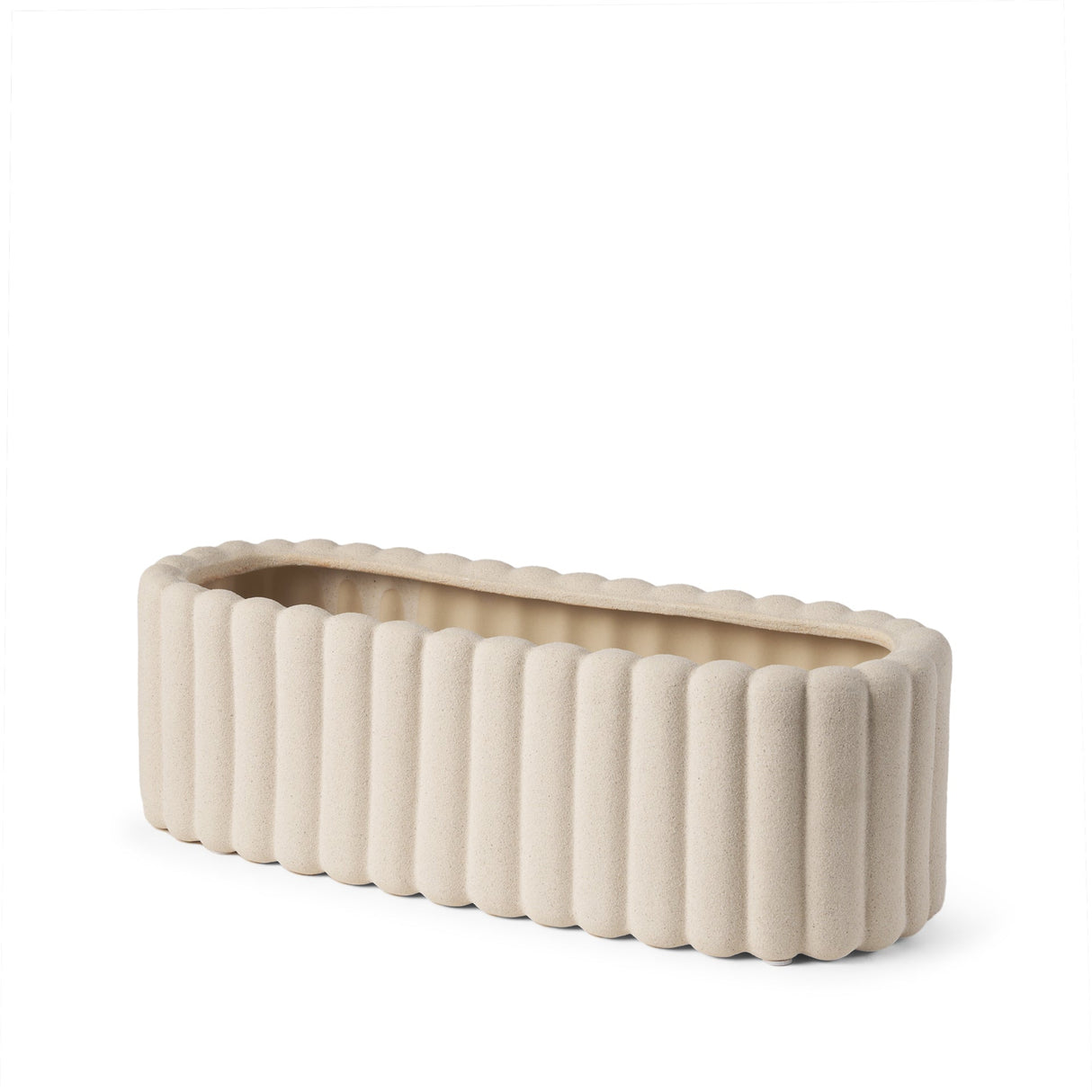 Mira Wide Textured Blush Beige Fluted Ceramic Vase by Mercana at Eve Furniture
