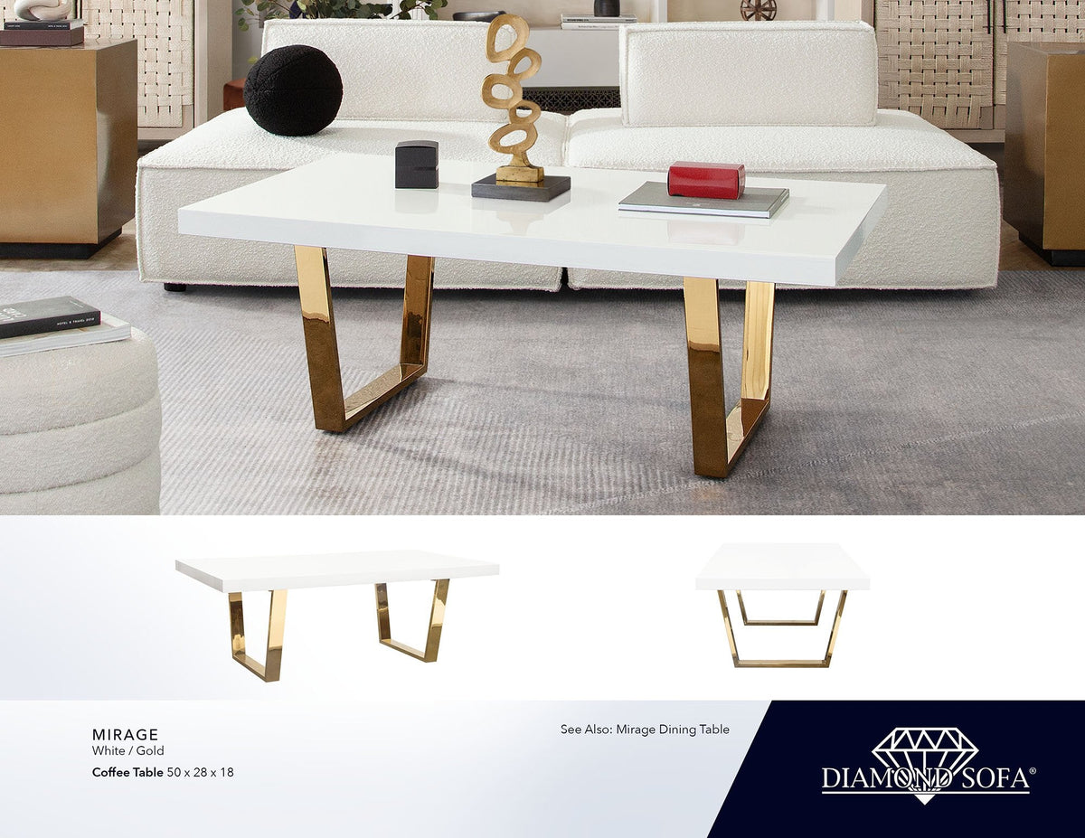 Mirage White/Gold Lacquer Coffee Table by Diamond Sofa at Eve Furniture
