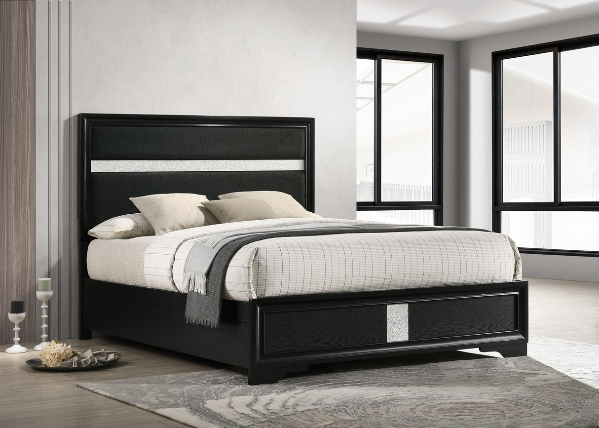 Miranda 55-inch Upholstered California King Panel Bed Black by Coaster at Eve Furniture