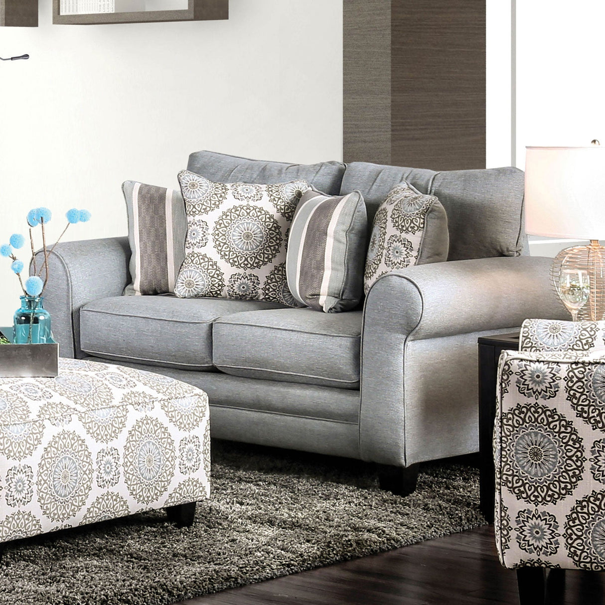 Misty Blue Gray Sofa & Loveseat by Furniture of America at Eve Furniture