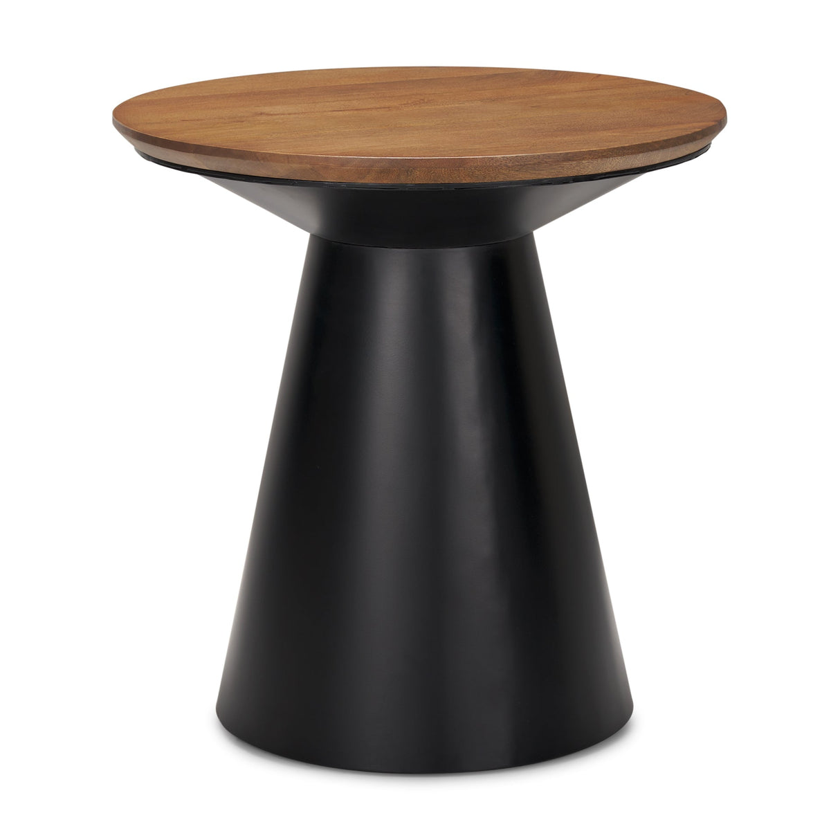 Mitchell 22.0L x 22.0W x 23.0H Black Metal Pedetal Base with Brown Wood Top Side Table by Mercana at Eve Furniture
