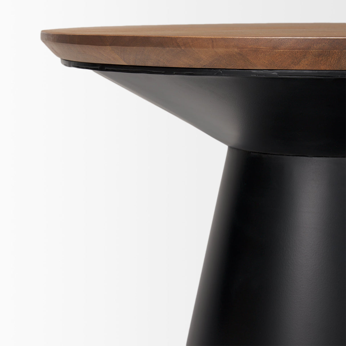Mitchell Black Metal Pedetal Base with Brown Wood Top Side Table by Mercana at Eve Furniture