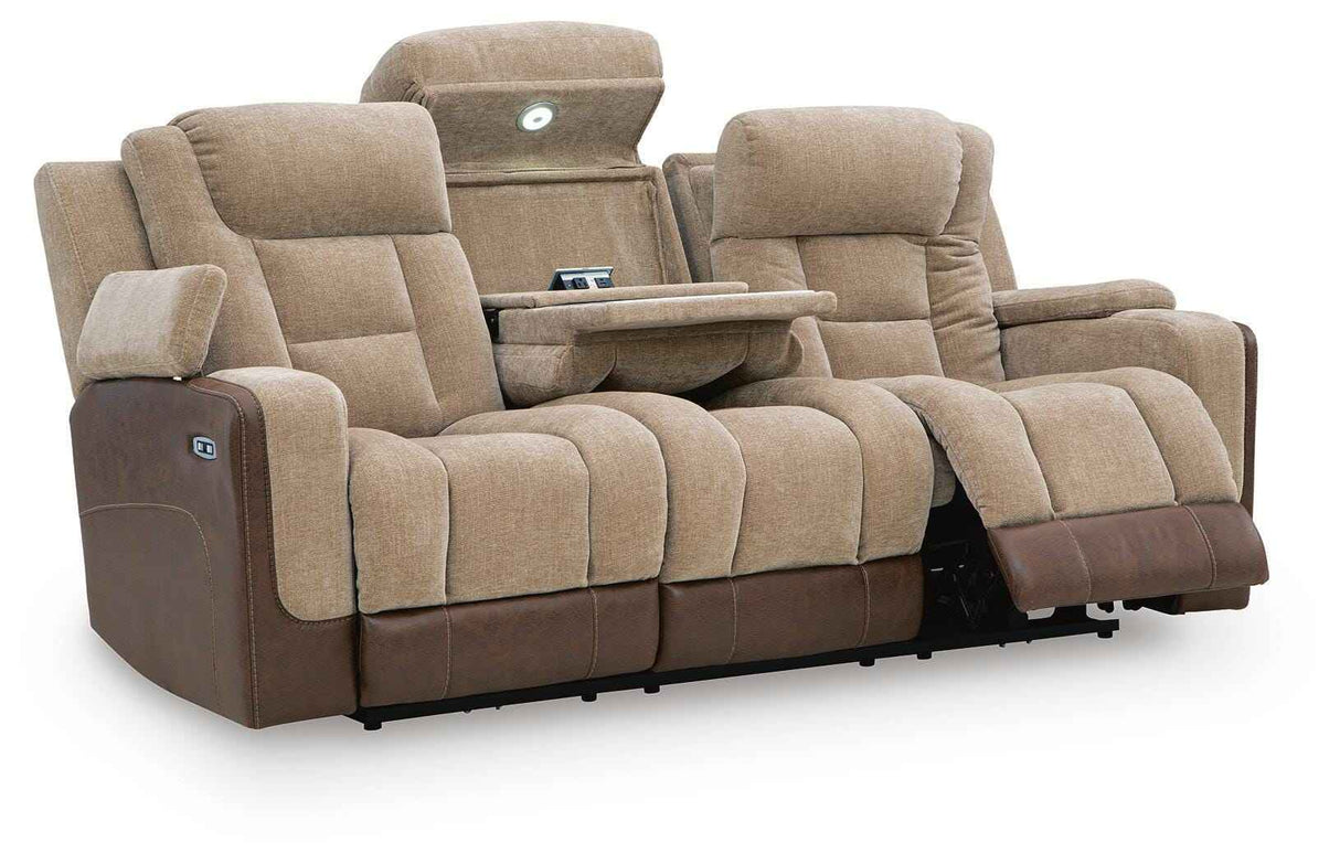 Mixed Motion Brownstone Power Reclining Sofa by Ashley at Eve Furniture