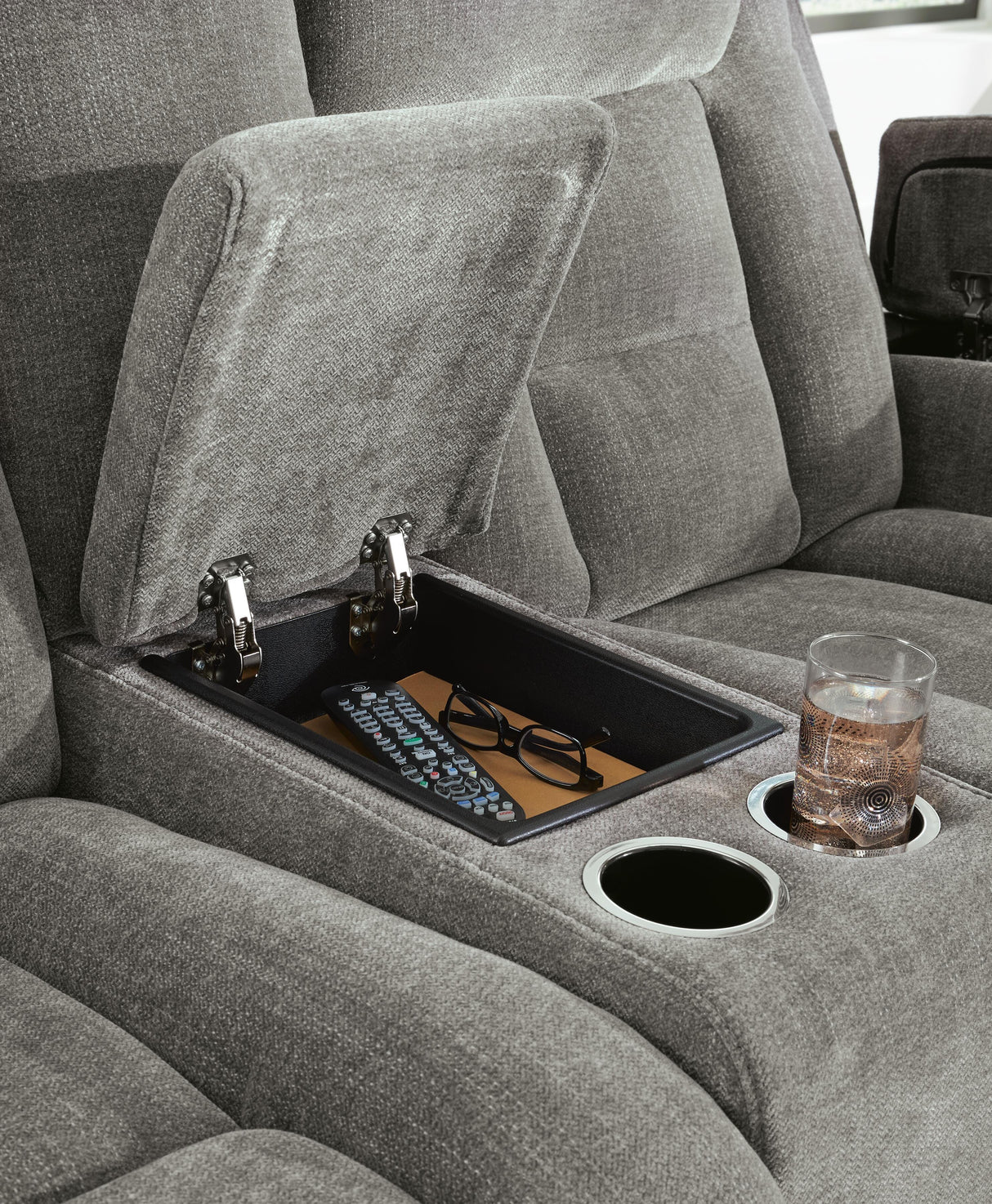 Mixed Motion Shadow Power Reclining Loveseat with Console by Ashley at Eve Furniture