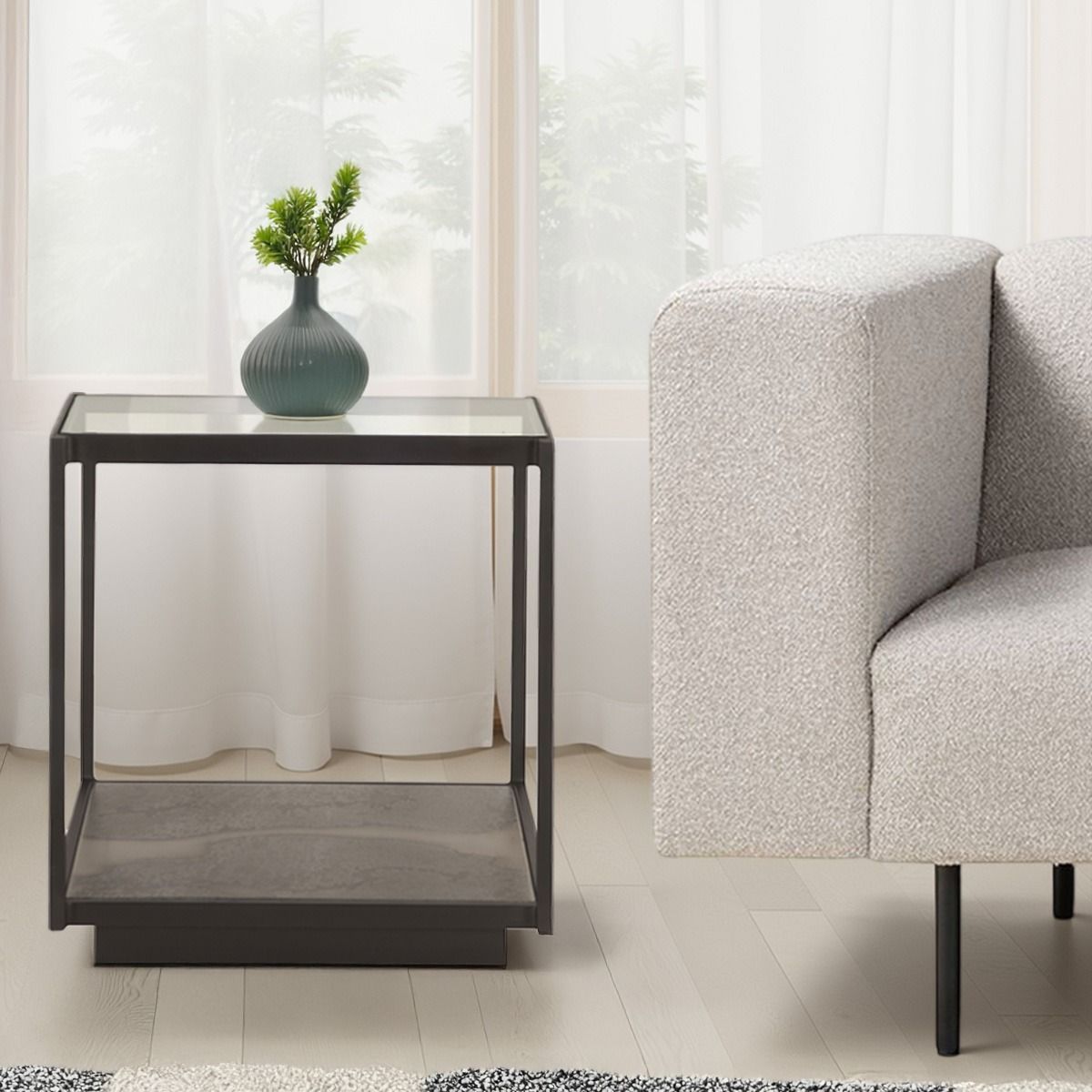 Moab 18" Side Table with Glass Top in Oxidized Black by Home Trends & Design at Eve Furniture
