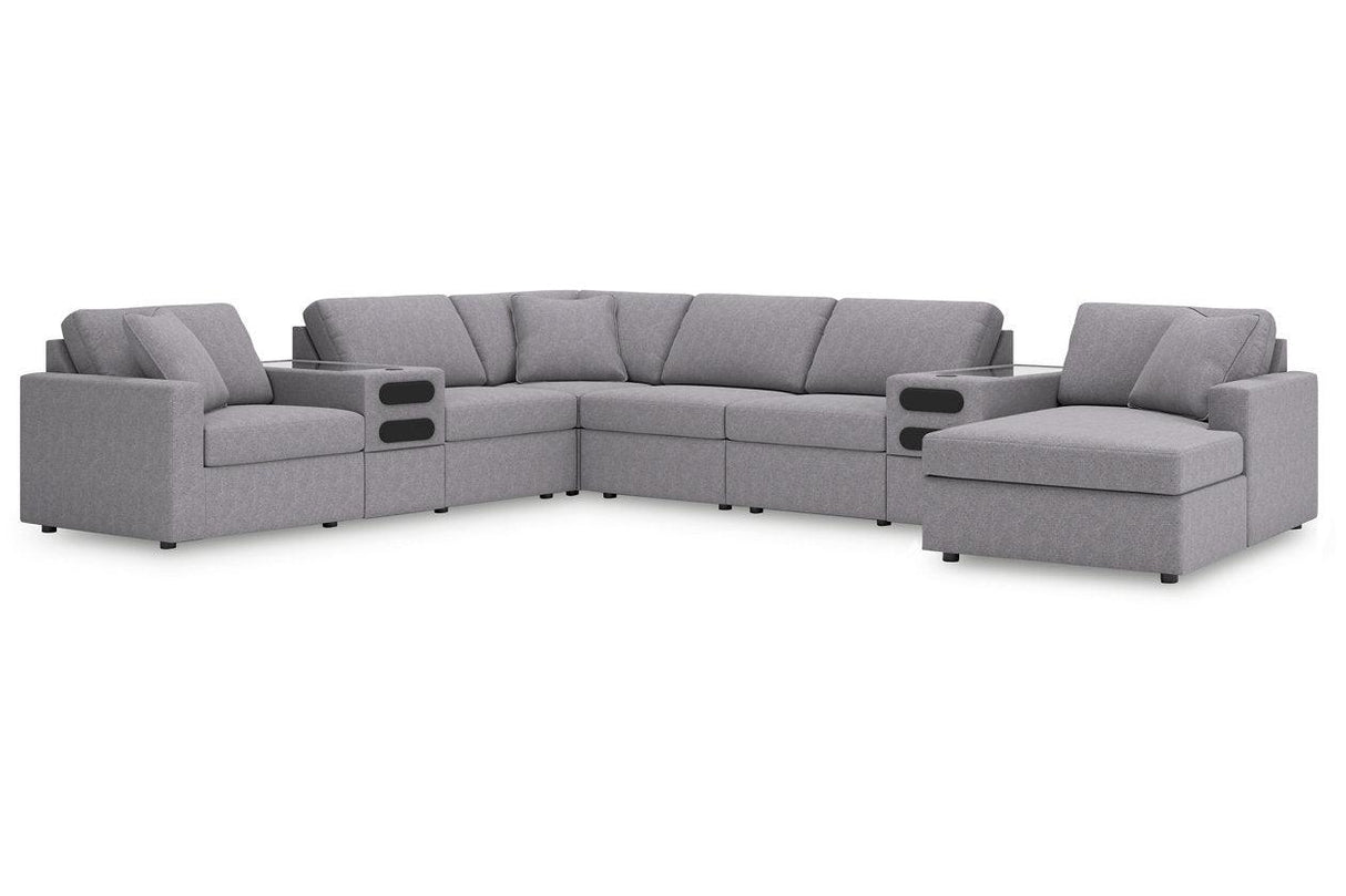 Modmax Granite 8-Piece Sectional with Audio System and RAF Chaise by Ashley at Eve Furniture
