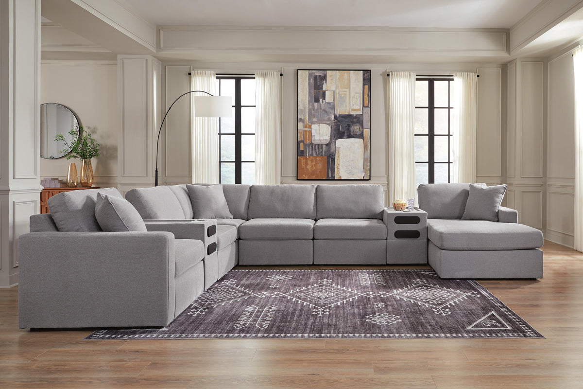 Modmax Granite 8-Piece Sectional with RAF Storage Chaise and Audio Consoles by Ashley at Eve Furniture