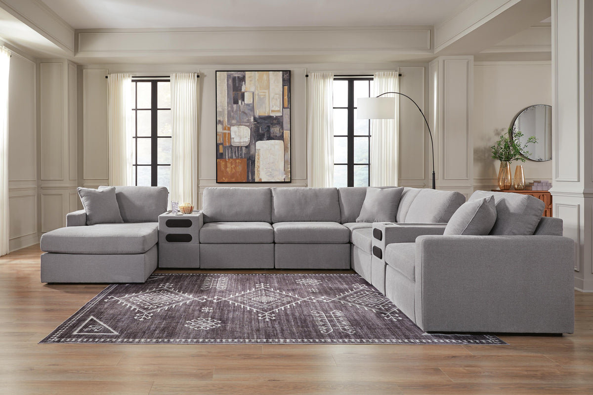 Modmax Granite 8-Piece Sectional with Storage Chaise and Audio Consoles by Ashley at Eve Furniture
