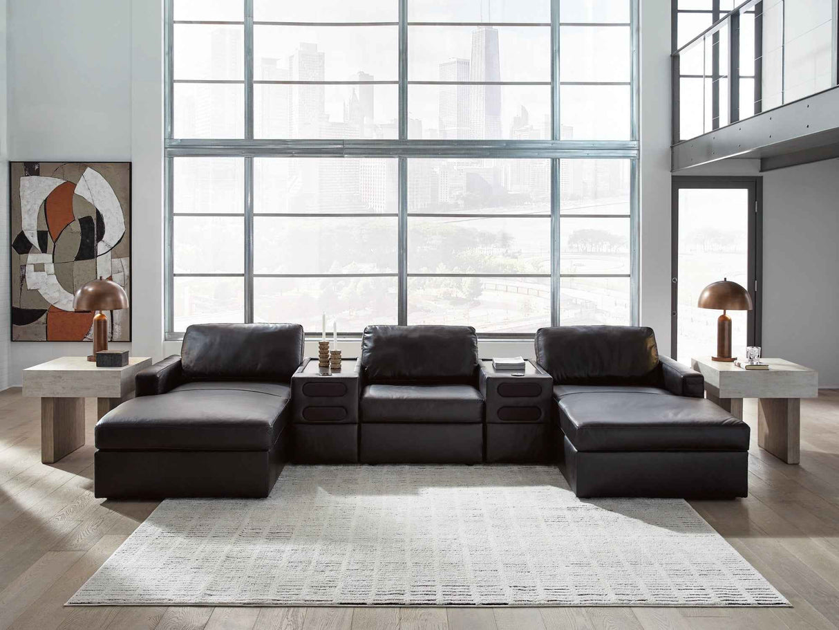 ModMax II Black 5-Piece Double Chaise Sectional with Audio Consoles by Ashley at Eve Furniture