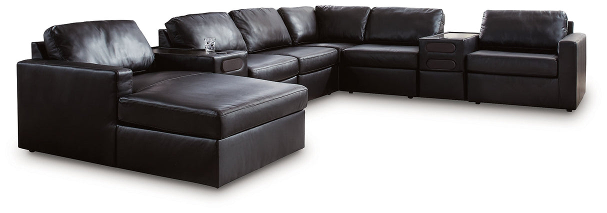 ModMax II Black 8-Piece Sectional with LAF Chaise and Audio Consoles by Ashley at Eve Furniture