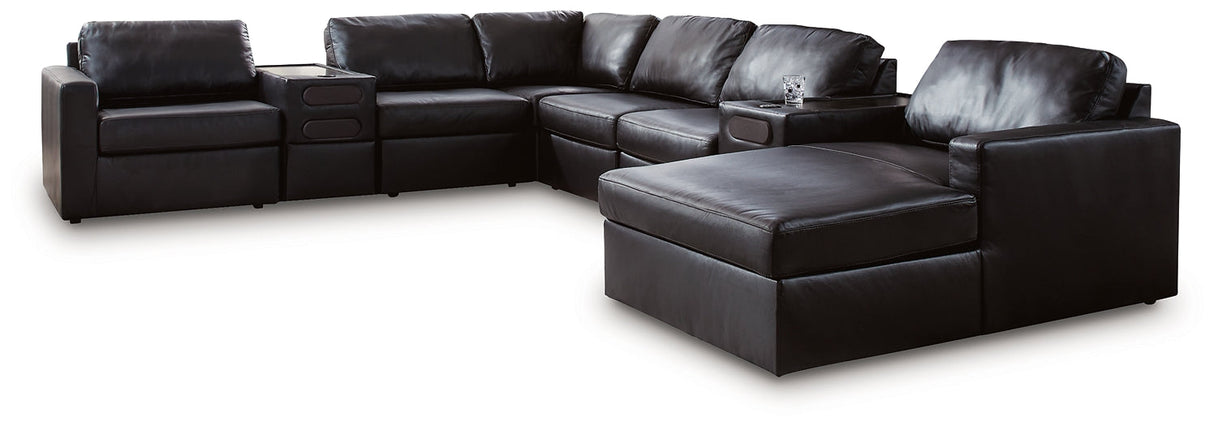 ModMax II Black 8-Piece Sectional with RAF Chaise and Audio Consoles by Ashley at Eve Furniture