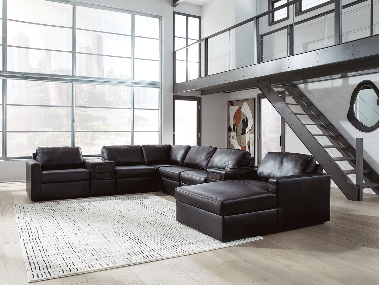 ModMax II Black 8-Piece Sectional with RAF Chaise and Audio Consoles by Ashley at Eve Furniture