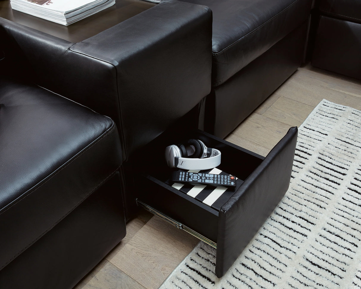 ModMax II Black Leather 8-Piece Sectional with Chaise and Storage Consoles by Ashley at Eve Furniture