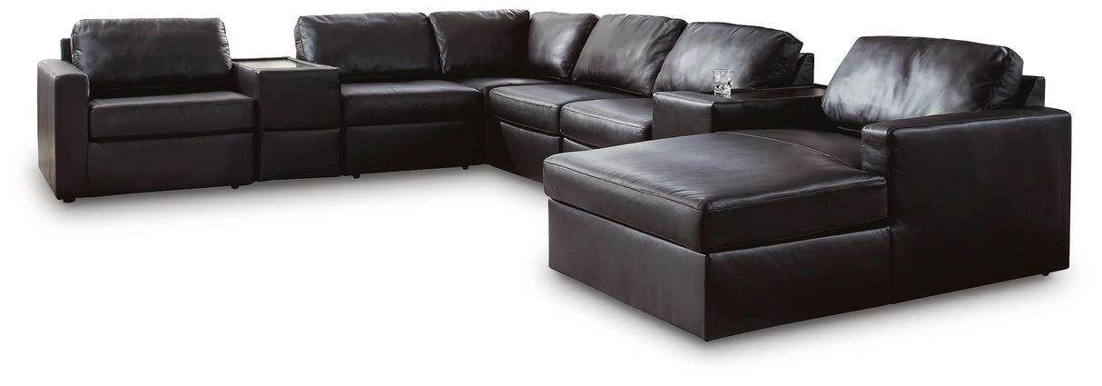 ModMax II Black Leather 8-Piece Sectional with Chaise and Storage Consoles by Ashley at Eve Furniture