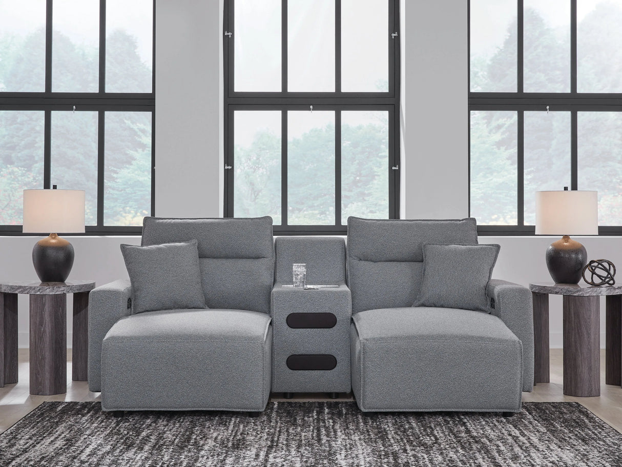 Modmax II Salt and Pepper 3-Piece Power Reclining Sectional with Double Chaise by Ashley at Eve Furniture