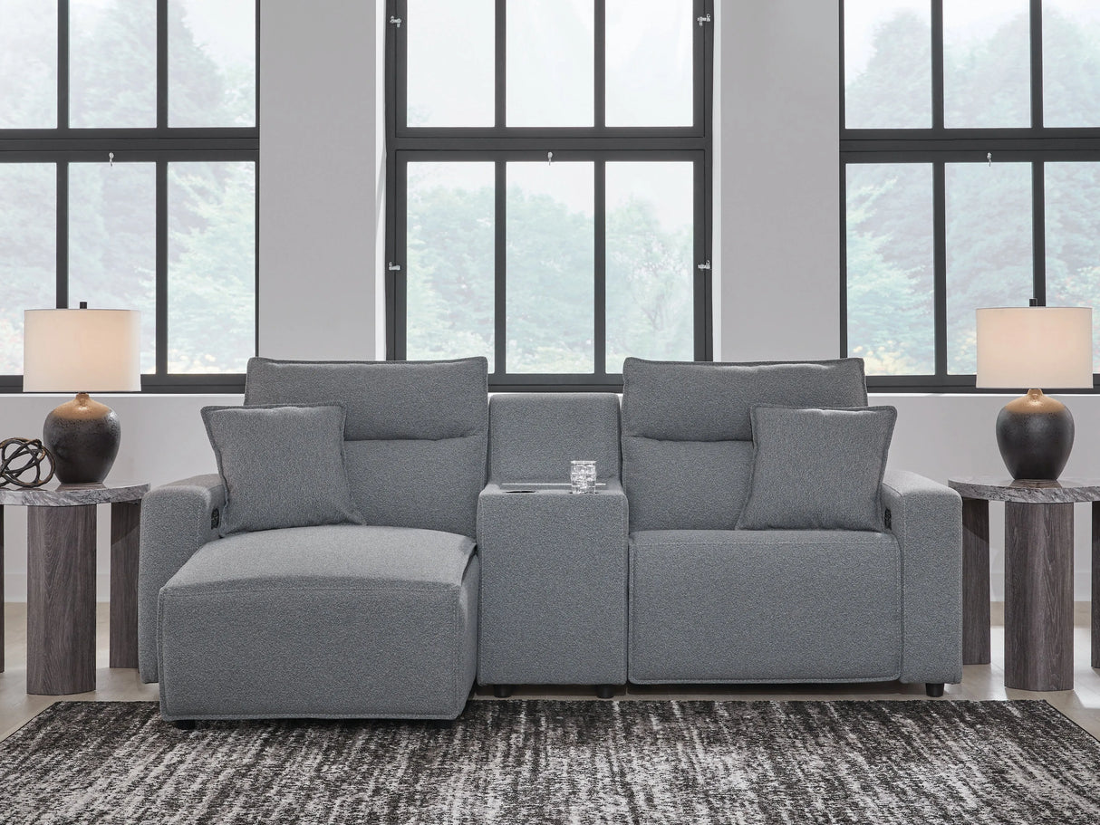 Modmax II Salt and Pepper 3-Piece Power Reclining Sectional with LAF Chaise by Ashley at Eve Furniture