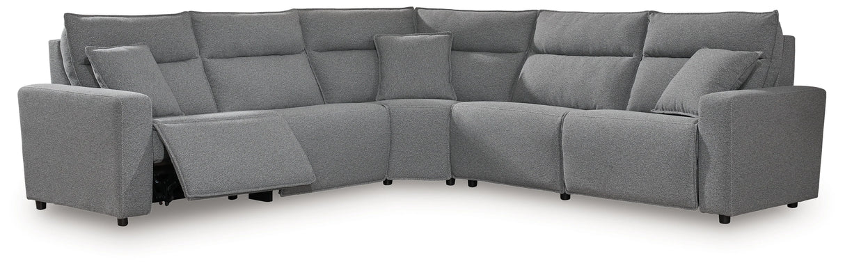 Modmax II Salt and Pepper 5-Piece Power Reclining Sectional by Ashley at Eve Furniture