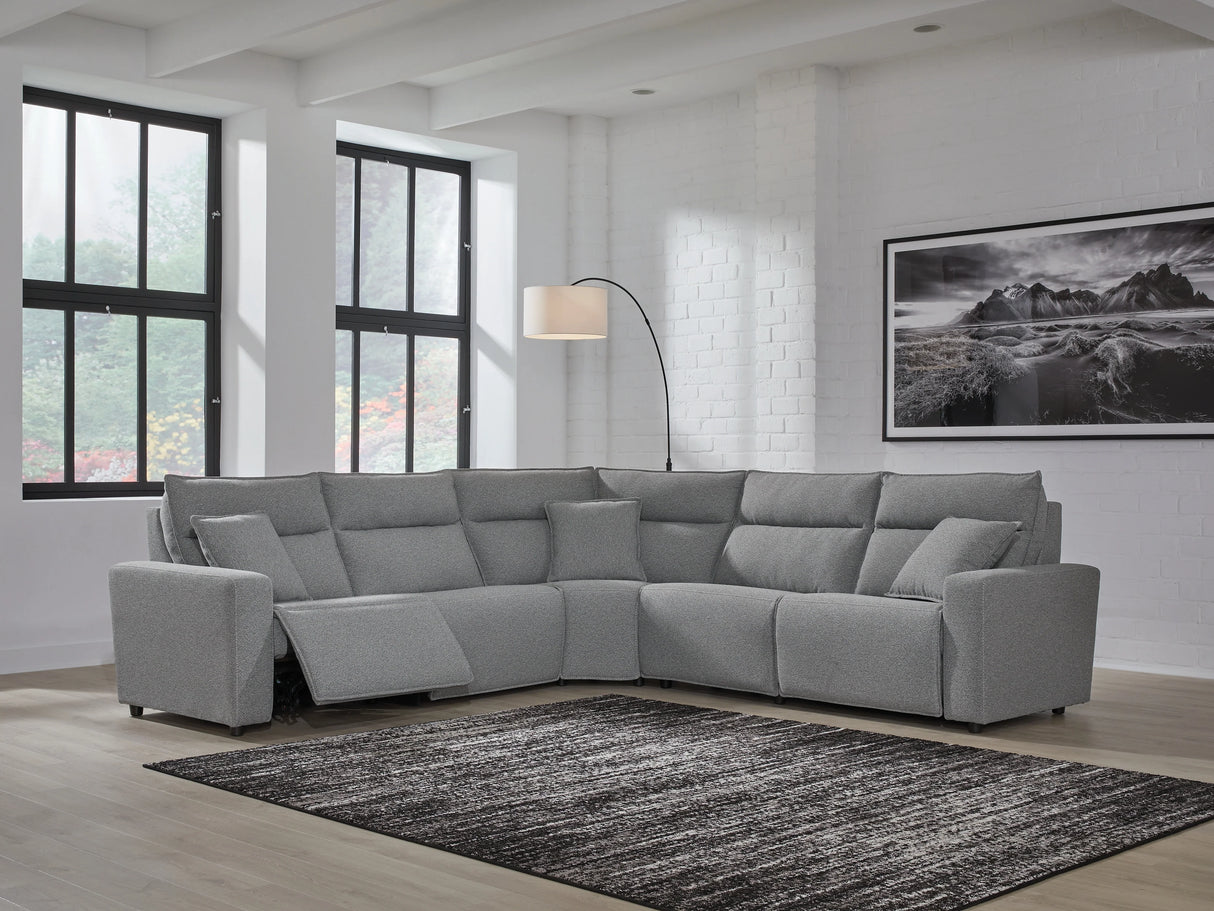 Modmax II Salt and Pepper 5-Piece Power Reclining Sectional by Ashley at Eve Furniture