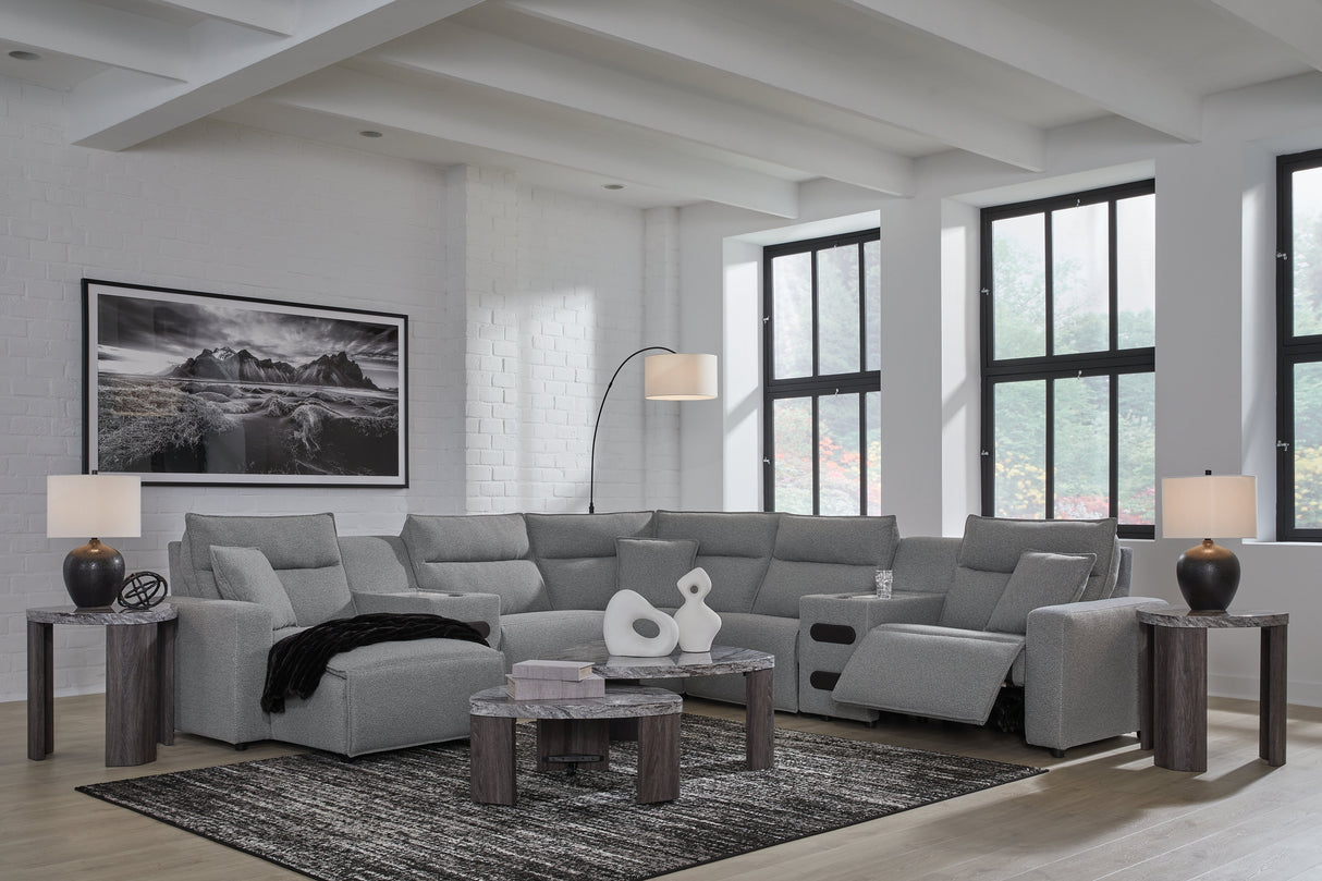 Modmax II Salt and Pepper 7-Piece Power Reclining Sectional with LAF Chaise by Ashley at Eve Furniture