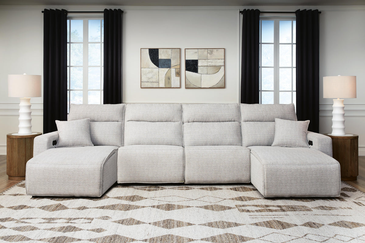 ModMax II Stone 4-Piece Reclining Sectional with Double Chaise by Ashley at Eve Furniture