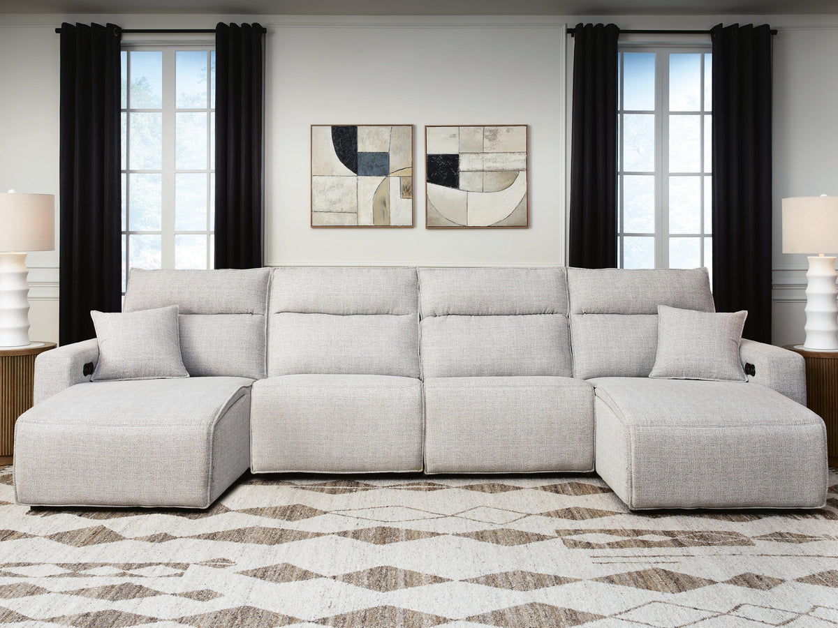 ModMax II Stone 4-Piece Reclining Sectional with Double Chaise by Ashley at Eve Furniture