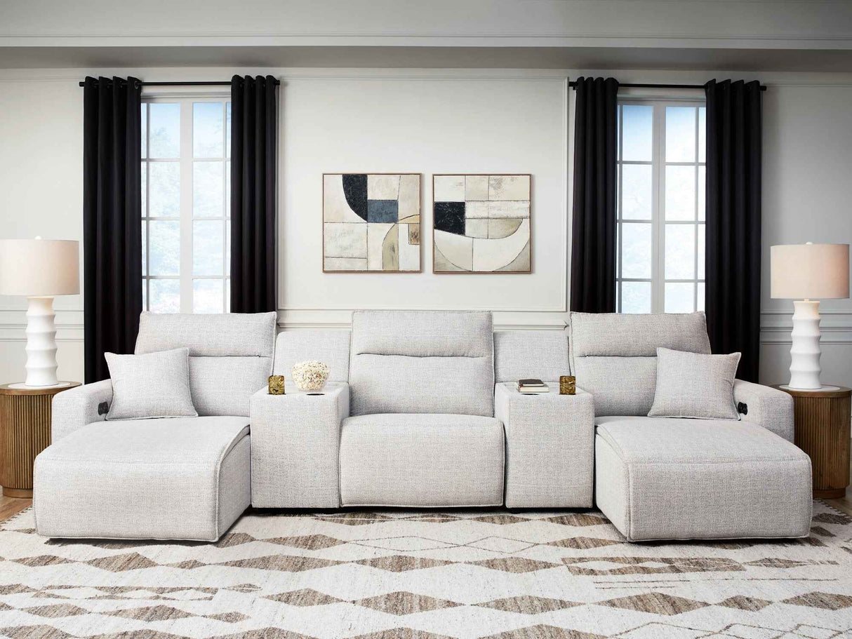 ModMax II Stone 5-Piece Power Reclining Sectional with Chaise and Consoles by Ashley at Eve Furniture