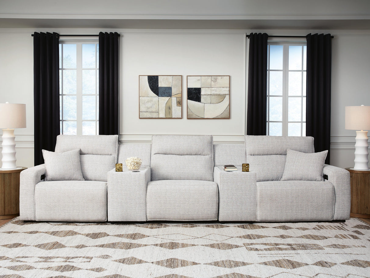 ModMax II Stone 5-Piece Power Reclining Sectional with Consoles by Ashley at Eve Furniture